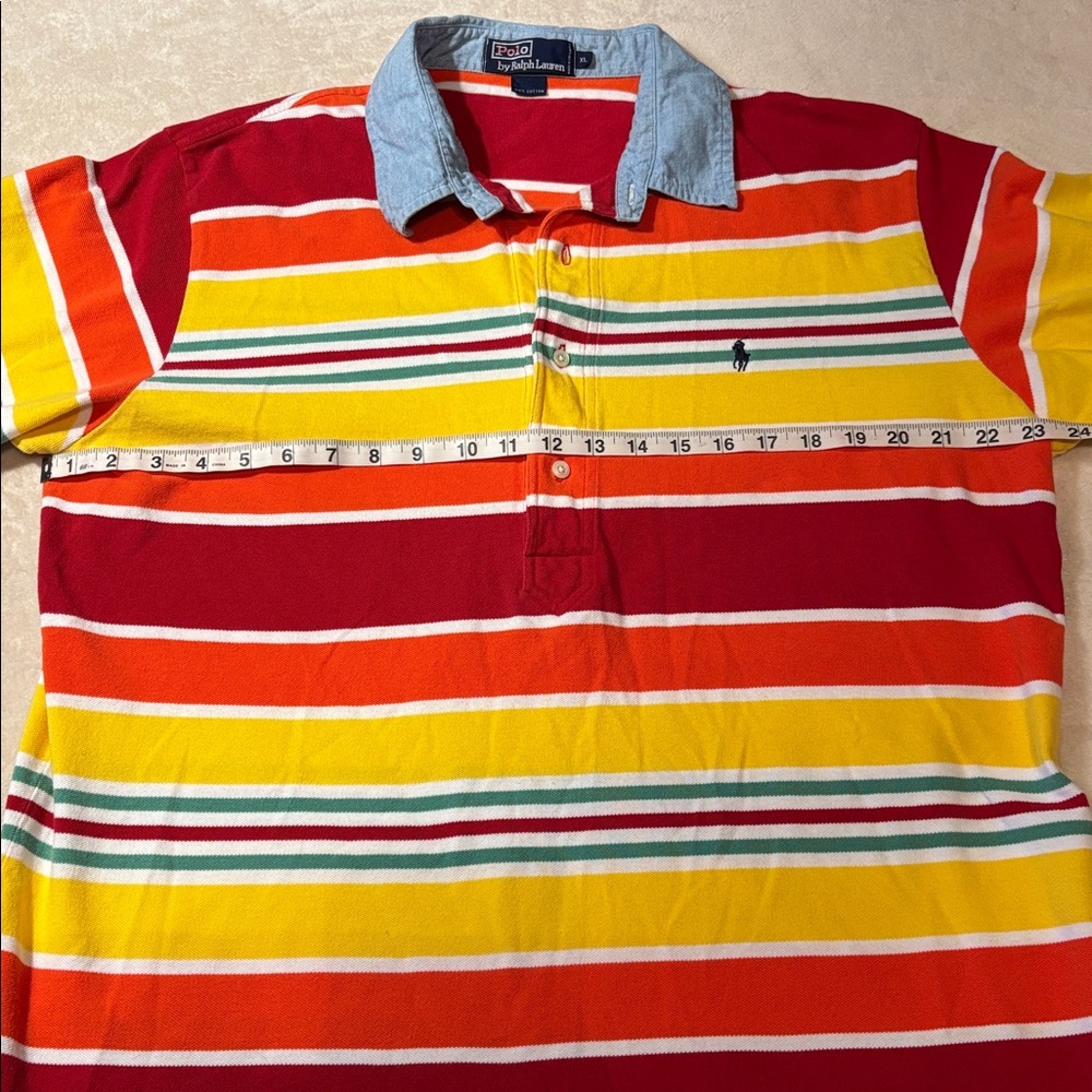 Polo Ralph Lauren red stripe rugby polo blue collar XL preppy vintage Y2K cotton - Picture 4 of 9